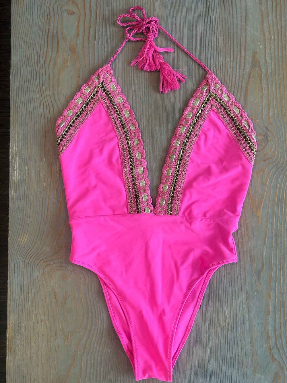 Ramy Brook Hot Pink One-Piece Swimsuit with Tassel Halter